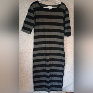 LulaRoe Dress Size XXS Gray and Black Striped Casual Neutral Short Sleeve Knit